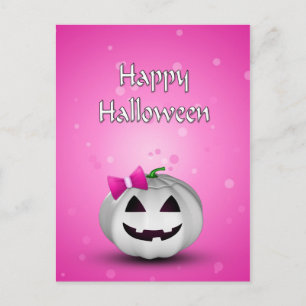 White Pumpkin Pink Girl Halloween Postkarte