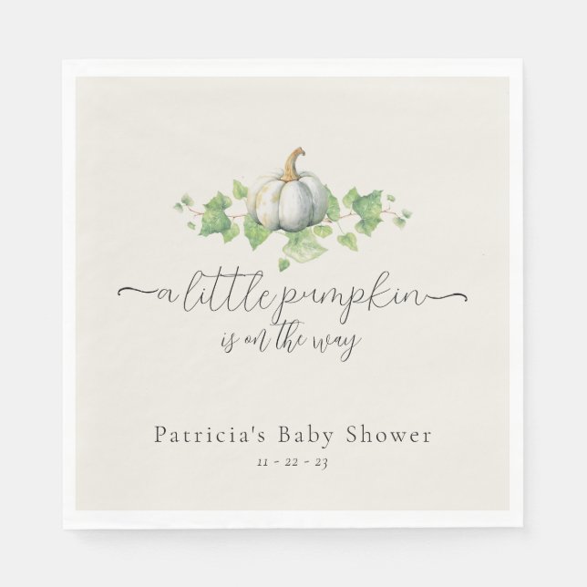 White Pumpkin Rustic Farmhouse Babydusche Napkins Serviette (Vorderseite)