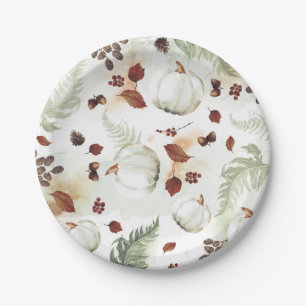 White Pumpkin Rustic Herbstlaubs Pattern Pappteller
