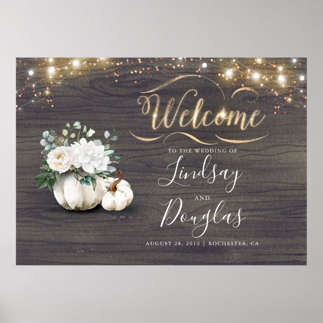 White Pumpkin Rustikale Hochzeit im Herbst Zeichen Poster (Vorne)