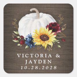 White Pumpkin Sonnenblume Rose Gold Hochzeit im He Quadratischer Aufkleber