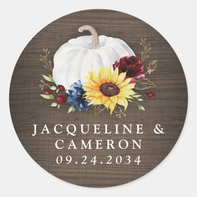 White Pumpkin Sonnenblume Rose Gold Hochzeit im He Runder Aufkleber (Vorderseite)