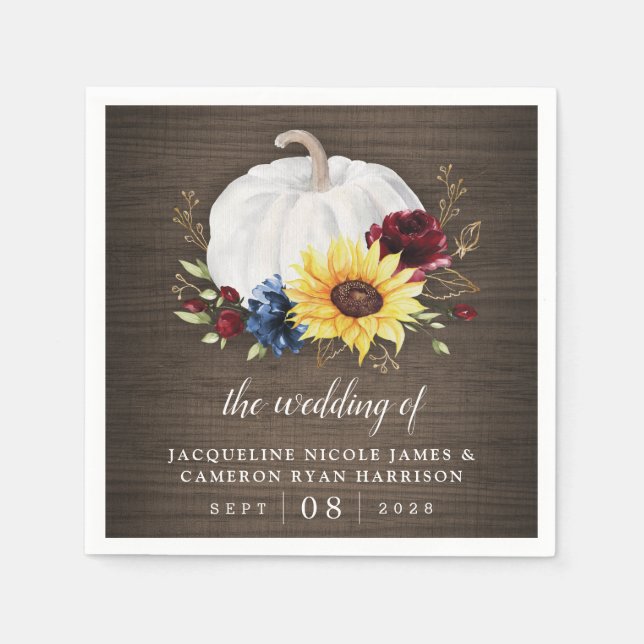White Pumpkin Sonnenblume Rose Gold Hochzeit im He Serviette (Vorderseite)