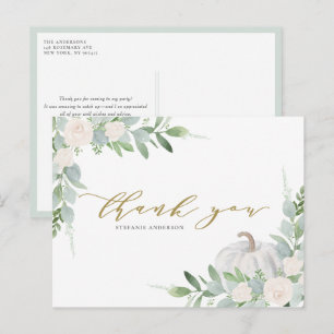White Pumpkin und Greenery Herbst Vielen Dank Postkarte