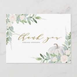 White Pumpkin und Greenery Herbst Vielen Dank Postkarte