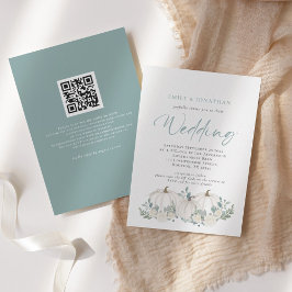 White Pumpkins Aquamarine Foliage QR Code Wedding  Einladung