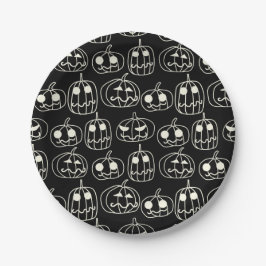 White Pumpkins Halloween Pattern Pappteller