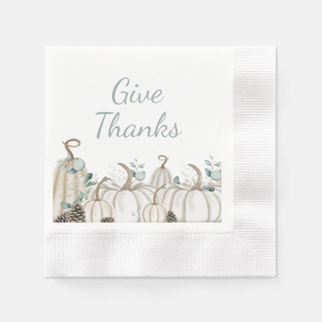White Pumpkins Modernes Bauernhaus Happy Thanksgiv Serviette (Vorderseite)