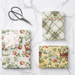 WHITE PUMPKINS & RED FALL AUTUMN APPLES GESCHENKPAPIER SET