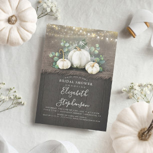 White Pumpkins Rustikales Country Fall Brautparty Einladung