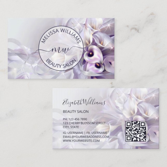 White Purple Calla Flower Logo Visitenkarte (Vorne/Hinten)