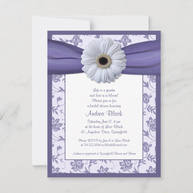 White Purple Daisy Invitation à la douche nuptiale (Devant)