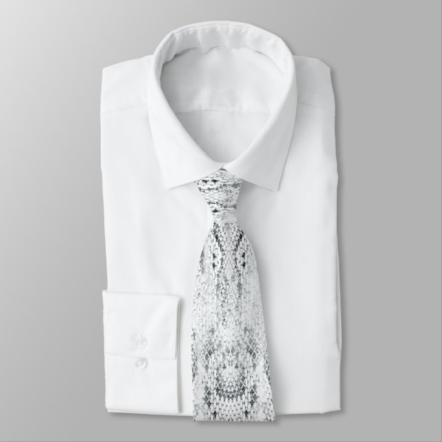White Python Snake Skin Print Neck Tie Krawatte (Gebunden)