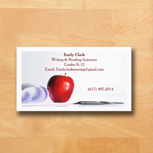 White QR Code School Teacher  Red Apple   Visitenkarte (White Business Card for Teacher )