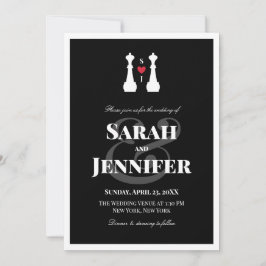 White Queen Schach Pieces Lesbian Wedding Einladung