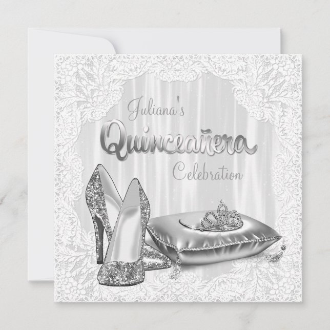 White Quinceanera Einladung (Vorderseite)