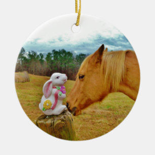 White Rabbit and Yellow Horse Keramik Ornament