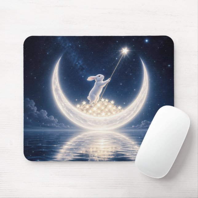 White Rabbit Collecting Stars Mousepad (Mit Mouse)