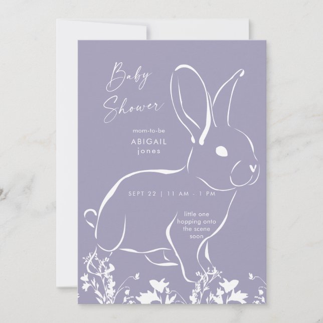 White Rabbit Dusty Blue Boy Baby Dusche Einladung (Vorderseite)