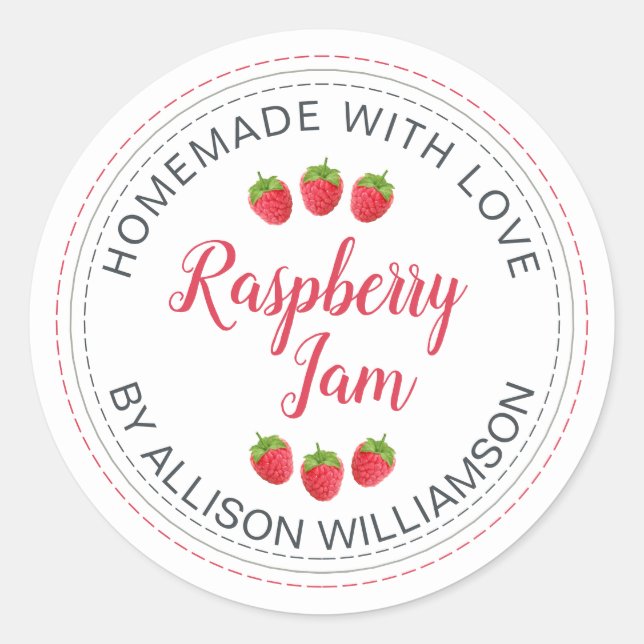 White Raspberry Homemade With Love Jam  Runder Aufkleber (Vorderseite)
