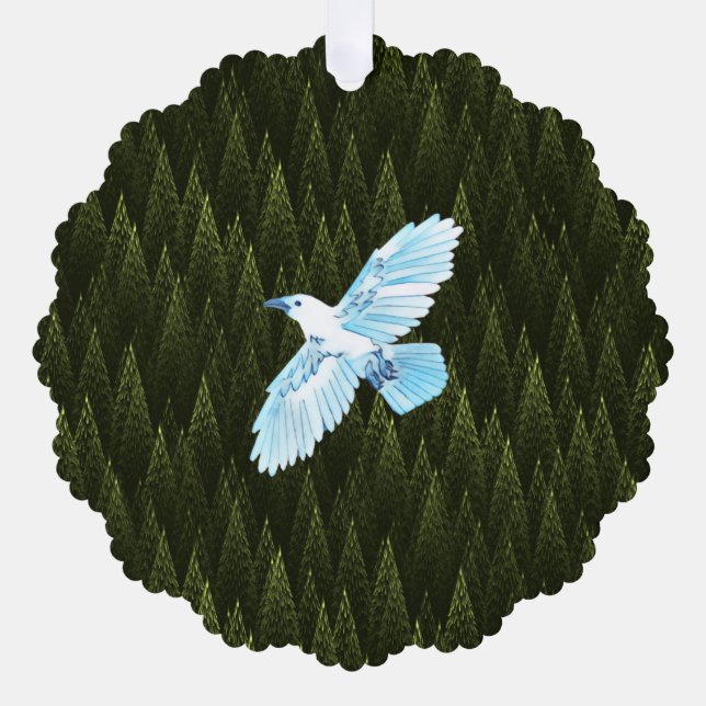 White Raven on Fraktal Conifers Ornament Karte (Vorderseite)