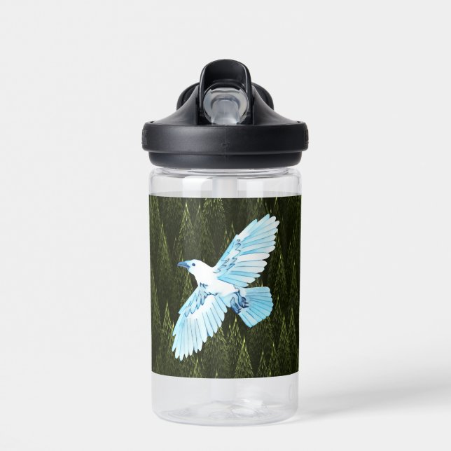 White Raven on Fraktal Conifers Trinkflasche (Vorne)