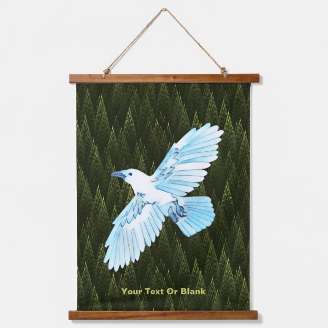 White Raven on Fraktal Conifers Wandteppich Mit Holzrahmen (Vorderseite)
