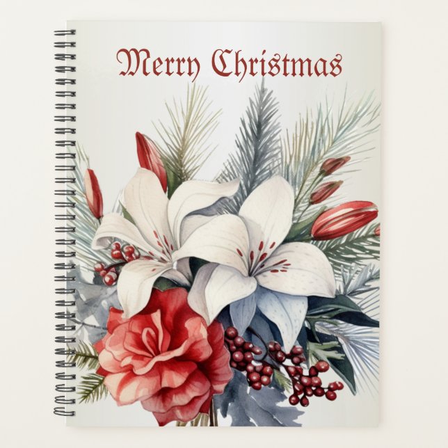 White Red Blume Weihnachten Urlaub Elegante Planer (Vorderseite)