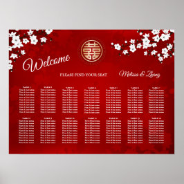 White Red Chinese Wedding Seating Chart Poster
