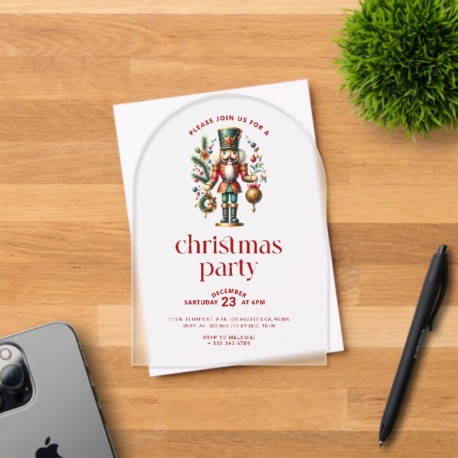 White Red Christmas Nutcracker Weihnachts-Party Acryleinladungen (Insitu (Einladungskarte))