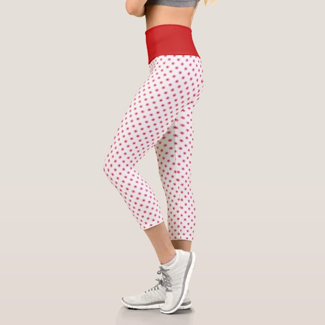 White & Red Christmas Stars Muster Hoch Capri Leggings (Links)