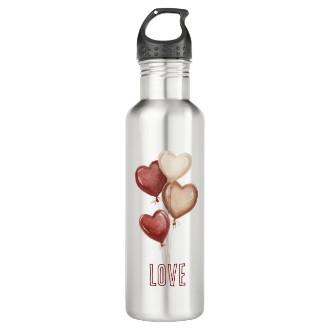 White Red Cream Heart Balloons Love  Edelstahlflasche (Vorderseite)