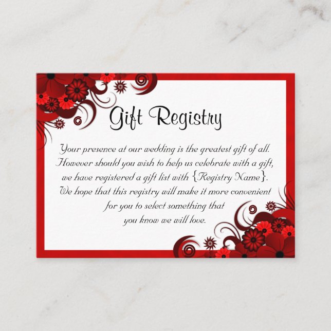 White Red Floral Mini Wedding Gift Registry Begleitkarte (Vorderseite)