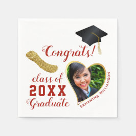 White Red Gold Class 2025 Graduate Abschluss Serviette
