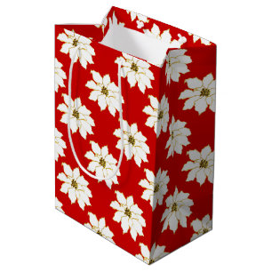 White Red Gold Poinsettia Muster Mittlere Geschenktüte