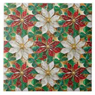 White Red Green Gold Poinsettia Fliese