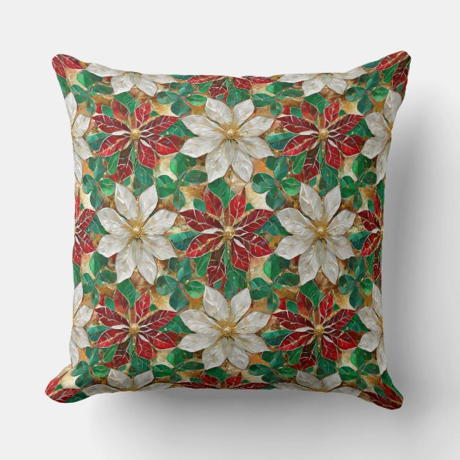 White Red Green Gold Poinsettia Kissen (Vorderseite)