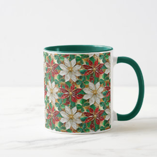White Red Green Gold Poinsettia Tasse