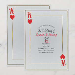White & Red King of Hearts Card Elegante Hochzeit Einladung