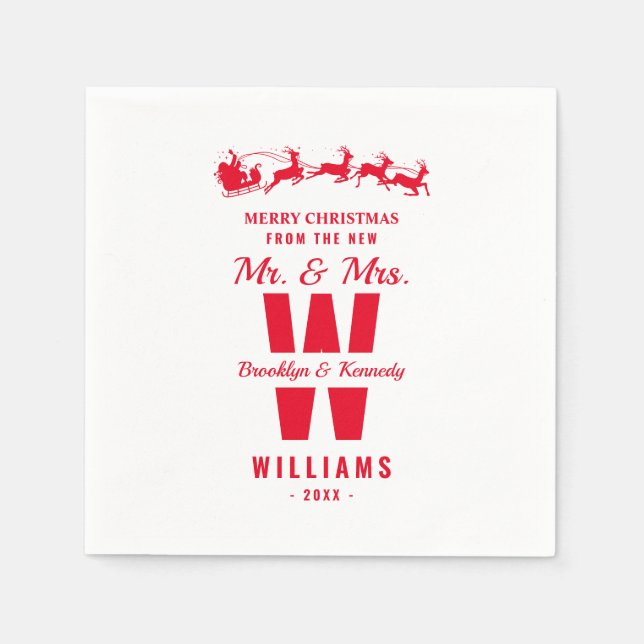 White Red Monogram hat Mr. und Mrs. Christmas neu  Serviette (Vorderseite)