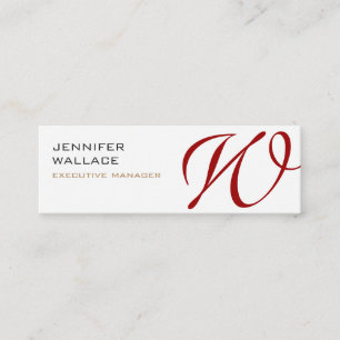 White Red Monogram Trendy Modern Schlicht Mini Visitenkarte