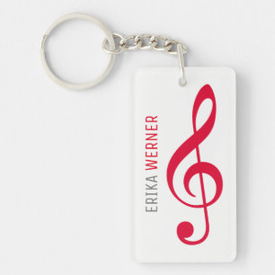 white red musical key-chain with name and initials schlüsselanhänger