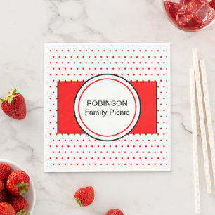 White Red Polka Dots Family Name Picnic Serviette