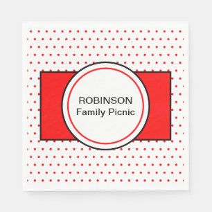 White Red Polka Dots Family Name Picnic Serviette