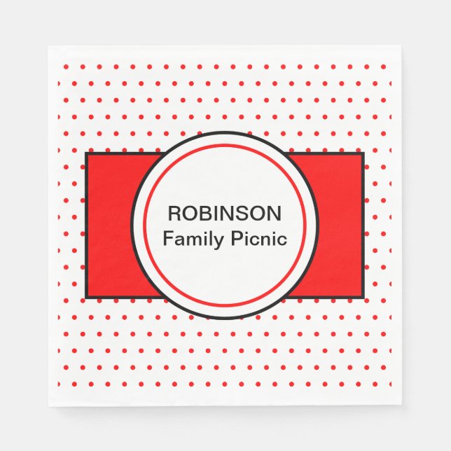 White Red Polka Dots Family Name Picnic Serviette (Vorderseite)