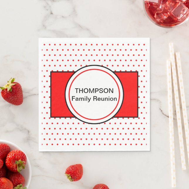 White Red Polka Dots Family Name Wiedersehen Serviette (Beispiel)