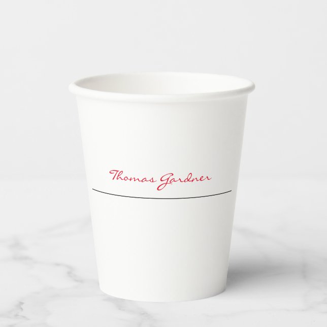 White Red Trendy Handwriting Schlicht Creative Mod Pappbecher (Vorderseite)