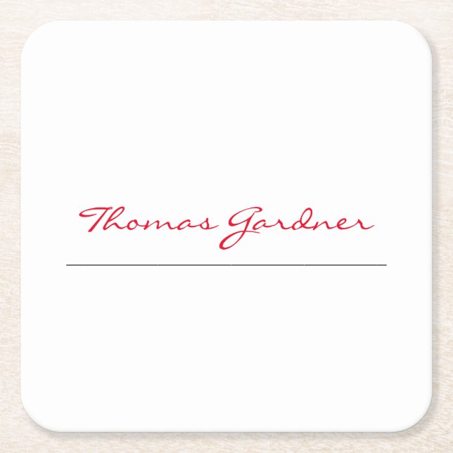 White Red Trendy Handwriting Schlicht Creative Mod Rechteckiger Pappuntersetzer (Vorderseite)