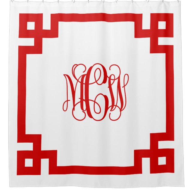 White Red Vine Monogram DIY BG und Griechischer Sc Duschvorhang (Vorderseite)