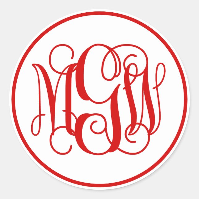 White Red Vine Script Monogram, DIY BG Runder Aufkleber (Vorderseite)